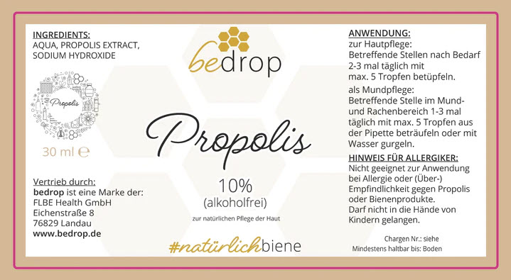 Propolis Tinktur 10% mit Pipette (alkoholfrei & wasserlöslich)